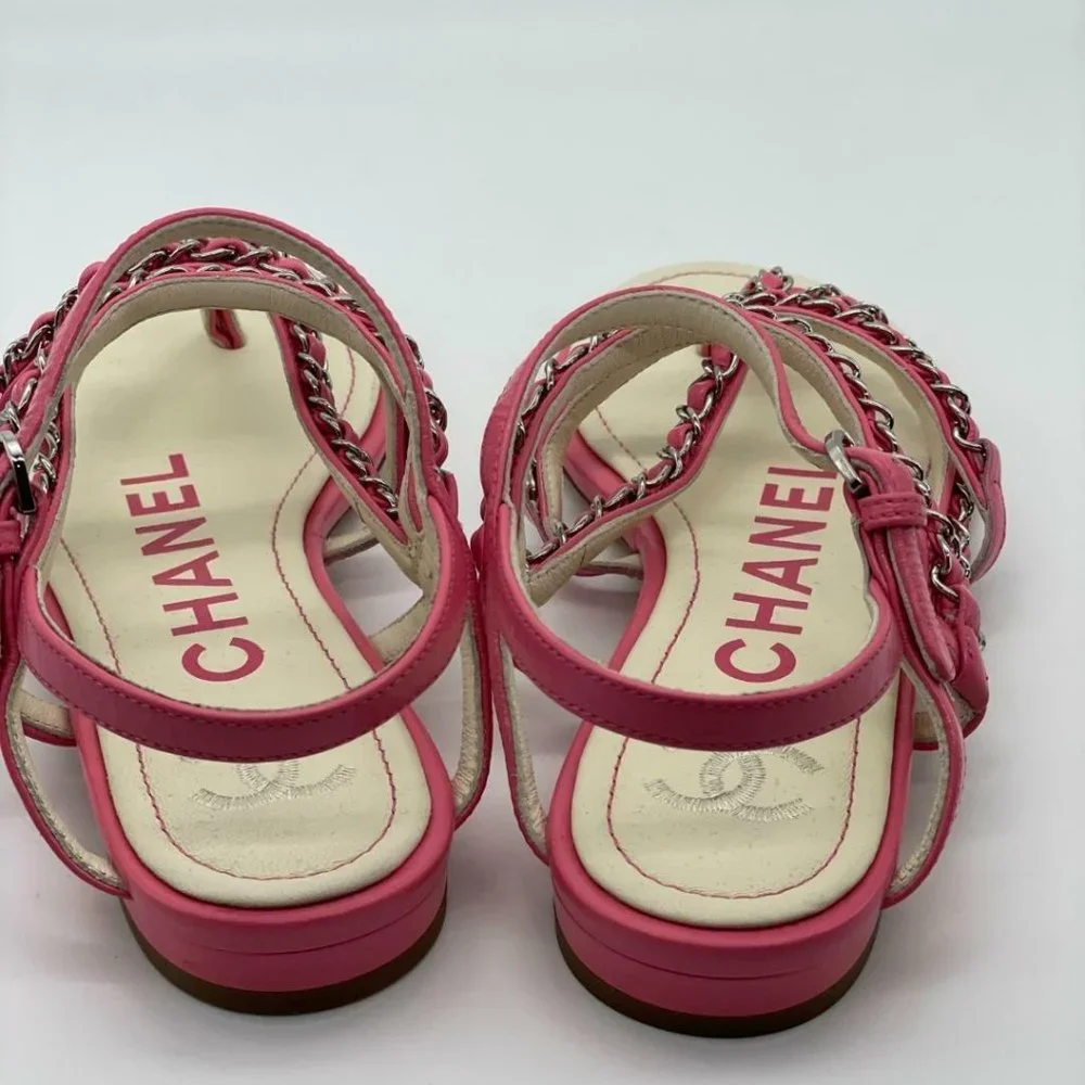 CHANEL 19P Leather Chain Strappy Thong Flat Sandals Shoes - Picture 5 of 10